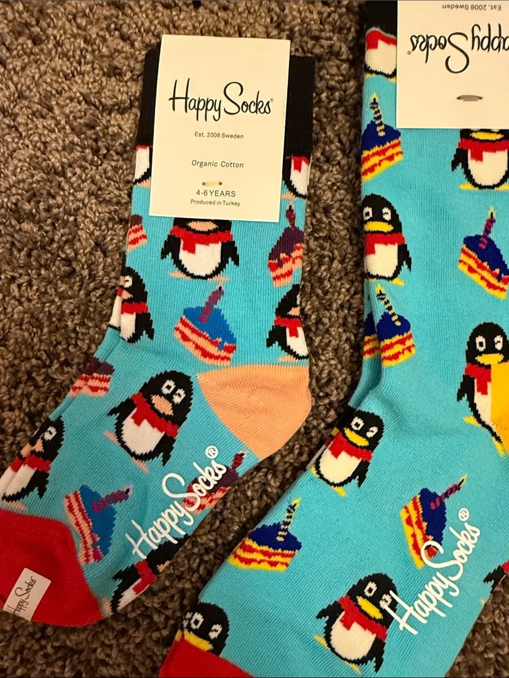 New Happy Socks teal penguin mommy and me socks